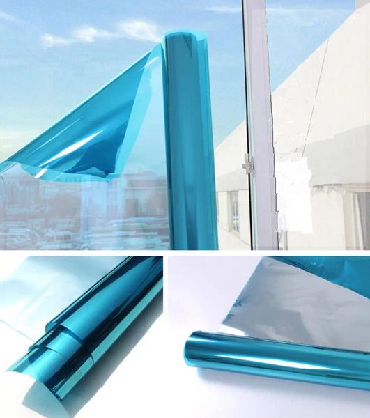 Adesivi per finestre 40/50/60 x 200 cm Film Silver Blue One Way Mirror Film riflettente.Privacy del vetro specchio per casa e ufficio
