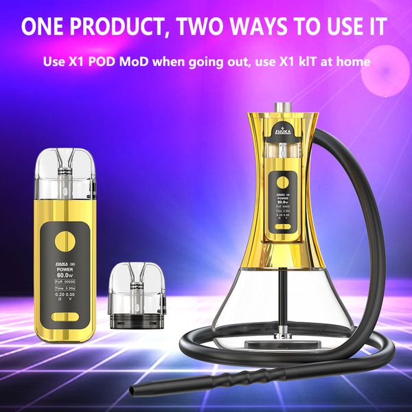 Recém-duplo uso árabe shisha ehookah ehuka x1 60w kit de cigarro eletrônico e kit de cigarro de cigarro substituível Vapes com 2000mAh Battery LED Light Light Display Vaporizer caneta caneta caneta