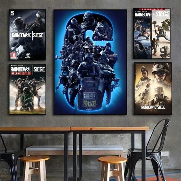 1pc Tom Clancy's Rainbow Six Siege Game Poster Adesivi d'arte Murales Decor decorazioni Decor decorazioni per la sala regali Kawaii HD Painting Cat Cars Cats