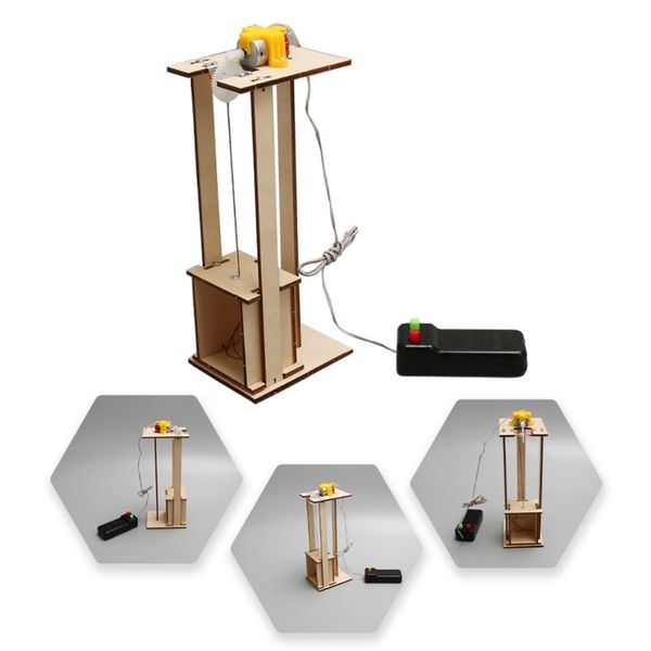 1 Set DIY Elevator Model Bildungsstamm Gebäude Spielzeug Elektrische Lift-Wissenschaftsprojekte Kits Geschenk für Kinder 7-14 Jungen Mädchen