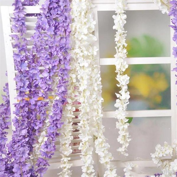 Fiori decorativi 10pcs wisteria artificiale fiore appeso a rattan idrangea stringa per giardino el decorazione del matrimonio