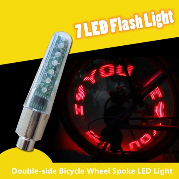 Roda de bicicleta Falou a luminária de luz LED LED Válvula de pneu da roda 7 luz flash com palavras de bicicleta brilhante Acessórios de luz de ciclismo