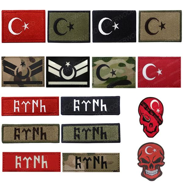 Bandiera di tacchino riflettente ricamato ricamato dall'esercito militare turco bagliore nelle patch emblema scuro per l'applique tattica di abbigliamento