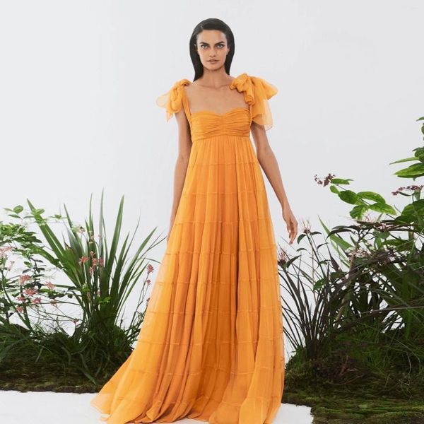 Lässige Kleider bescheidener Sommer Gold A-Line Tüll Frauen Maxi Bogenbänder lange weibliche Tutu-Robe-Kleider