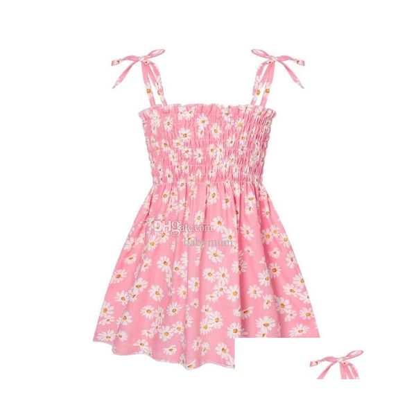 Mädchenkleider Sommer Kinder Mädchen Riemchenkleid Kinder ärmellose bedruckte Baby Baumwolle Leinen lässige Prinzessin Vestidos Kleidung Drop d Dhmgr