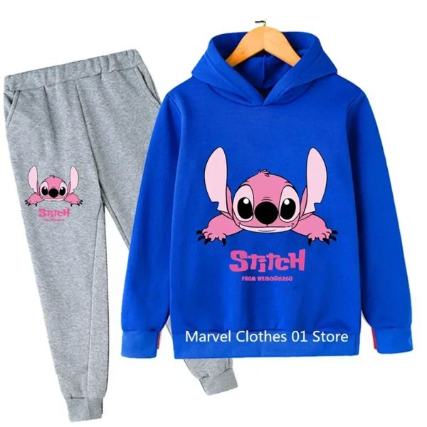 Baby Stitch Roupas Conjuntos de Crianças 2-13 anos Terno Meninos Tilhas infantis Crianças Ternos esportivos de marca STICH Tops Tops +Calças 2PCs Conjunto