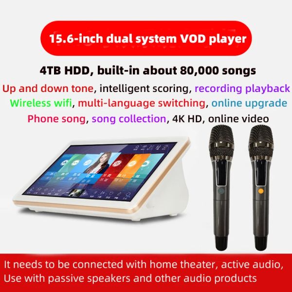 Spieler 15,6 -Zoll -Karaoke -Maschine Player, Audio -Mixer, Mikrofonmixer, 4TB HDD -Karaoke -Lautsprecher, tragbares Touch Karaoke Home System