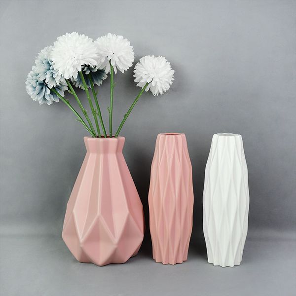 Vaso de flor moderno vaso de plástico azul branco rosa nórdico cesto de vaso de flores nórdicas e resistente a gota para decoração de casa arranjo de flores