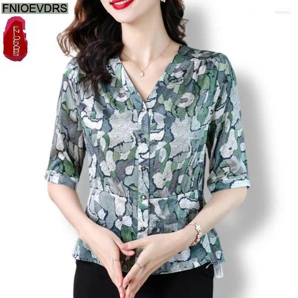 Женские блузки M-4XL 2024 Summer Fashion Print Peplum Tops Women Basic Wear Office Lady Work с коротким рукавом элегантные рубашки кнопок