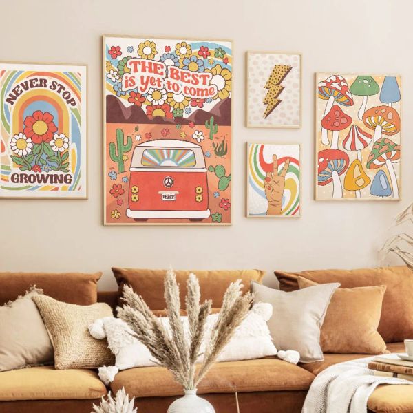 Colorido vintage abstrato de parede arte de girassol carmáom carrochens sol pôsteres impressões imagens nórdicas pintura de decoração da sala de estar