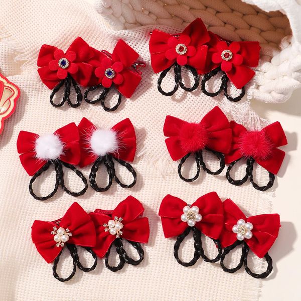 2 pezzi/set cinese Capelli rossi Clip per capelli rossi Copertumine per le capelli carini per ragazze per bambini per bambini Accessori per capelli