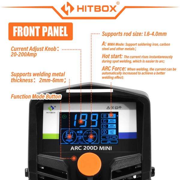 Hitbox Arc MMA Lift TIG Schweißer mit digitalem IGBT DC Wechselrichter-Lichtbogenschweißmaschine mit Kraft Heißstart Anti-Stick für den Haushalt