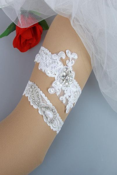 2 pezzi set di giarrettiere da sposa in pizzo per matrimoni per matrimoni Appliques reali Crystals perline perle perle faccine fatte per le gambe fatte a mano Cheap2187932