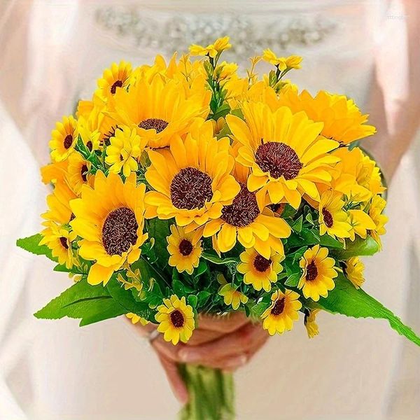 Fiori decorativi 2 pezzi di seta giallo mazzi di girasole - Perfetti per matrimoni per bambini e decorazioni di Halloween