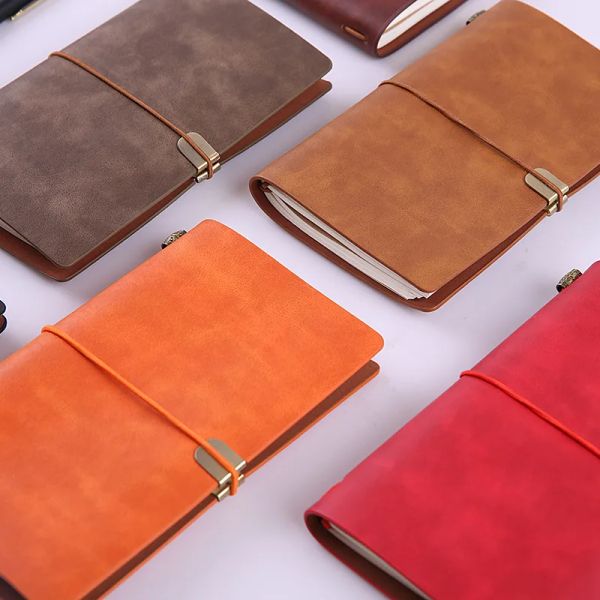 Notebooks Handmade Vintage Leather Journal Writing Notebook A6 PU Couro Bound Diário Diário Planejador de cadernos de desenho para homens 76 páginas