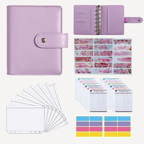 Conjunto de fichário do orçamento A7 - Mini Organizador de dinheiro para economia de dinheiro, sistema de envelopes com bolsos, lençóis e adesivos para fichário