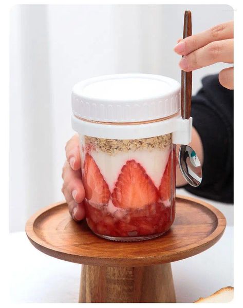 Copos de vinho 300 ml/600 ml de oitavo -governo de jarros leite salada de frutas contêiner de armazenamento de vidro copo de café da manhã com tampa e colher de cozinha caneca