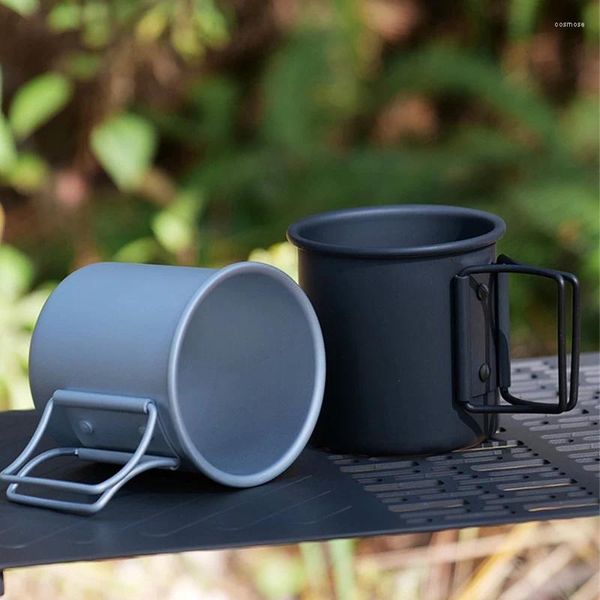 Cups Saucers Ankunft 300 ml Outdoor Camping Cup mit faltbarem Griff tragbarer Ultra-Licht-Aluminium-Legierungs-Tasse zum Wanderkochen