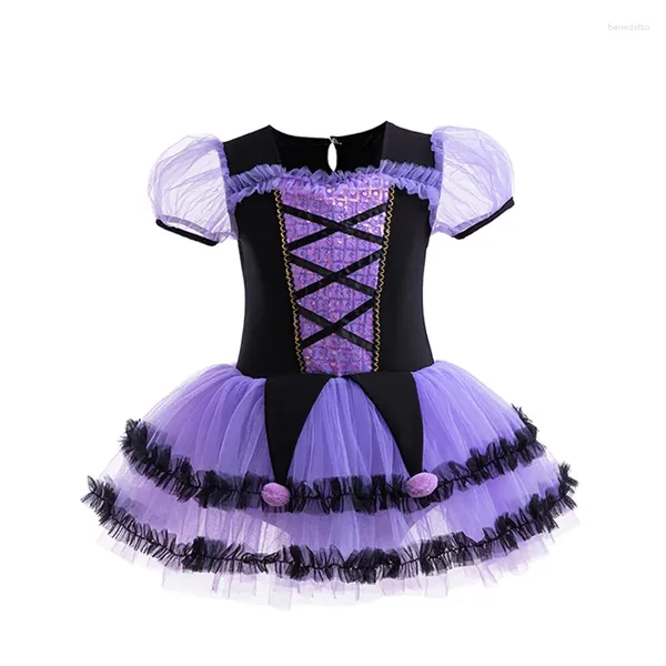 Vestido de teatro para crianças meninas de halloween abóbora escura maligna fantasia preta do vestido de dança de balé roxo preto