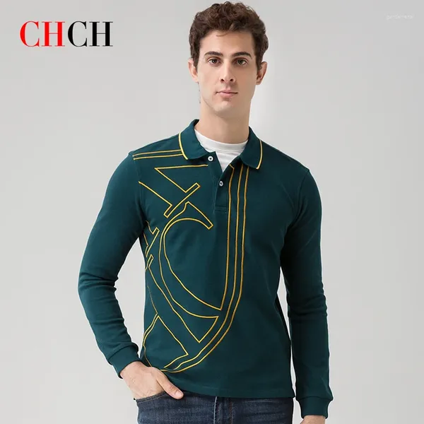 Polos masculinos da marca de moda de primeira classe CHCH Camisetas polo para designer casual Tops de mangas compridas roupas