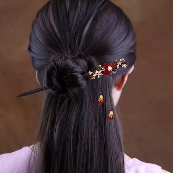 Armazém artesanal de cabelo de cabelo de luxo bastão de cabelo vintage pinos de cabelos chineses para mulheres ornamentos de cabelos jóias de cabeça