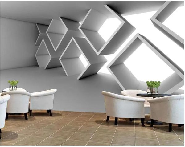 Custom 3D Cement Wall Geometric Building Space Expansion Photo Wall Painting Abstract Art Papel de Parede Wallpaper