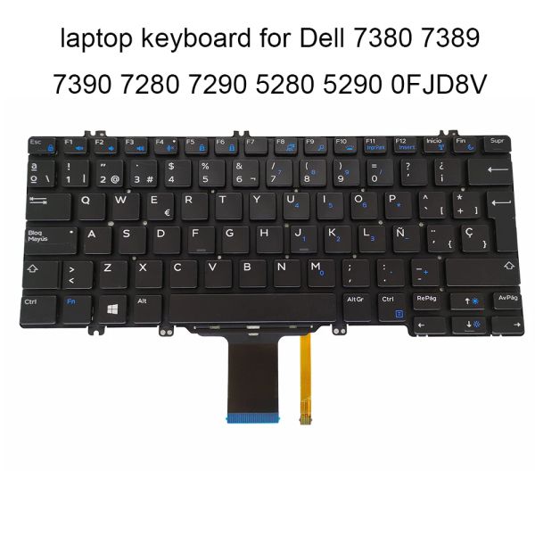 Klavyeler FJD8V İspanyol İspanyol Dell Latitude 7380 7389 7390 7280 7290 5280 5290 CN0FJD8V 030FVP 0F0DFG YENİ