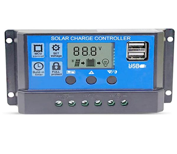 10A 20A 30A Controlador de carregador solar Solar Painel Solar Battery Regulador Inteligente com LCD Display de porta USB Dual 12V24V1557441