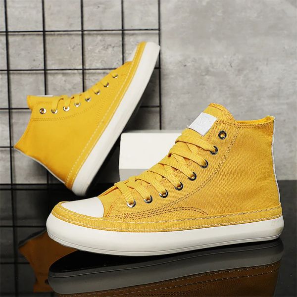 Stivali 2022 classiche sneaker Hightop gialle per uomini comodi laceup cnavas scarpe da uomo piatto per vulcanizzare scarpe da uomo espadrilles