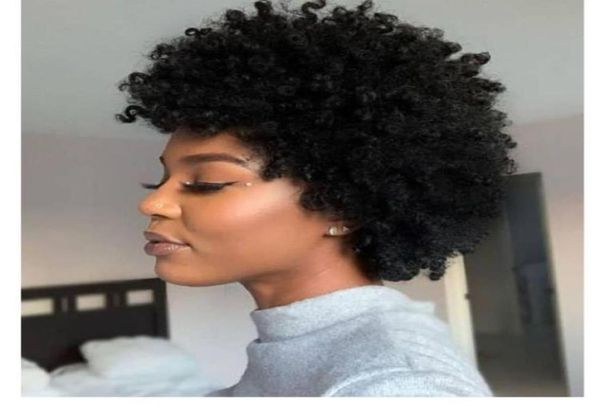Nuovo affascinante acconciatura capelli morbidi indiani afro afroamericano corto simulazione riccia piena di capelli umani parrucca naturale per donne29927045