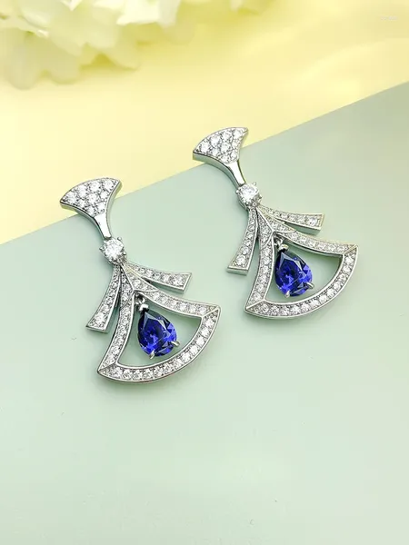 Orecchini per borchie 925 Snoring Gonna da fata blu tanzaniana con argento con stile retrò in diamante ad alto diamante intatta