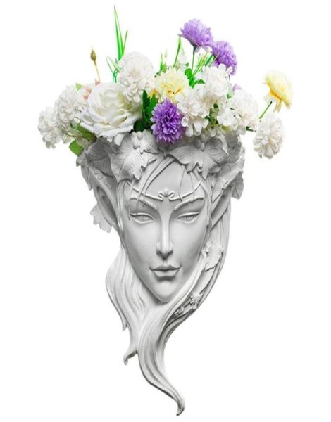 Plantadores Pots Wall penduram Arte Planter Angel Head estátua Flowerpot para Indoor Home Courtyard Decoration Basket Resina Jardinagem T7641971