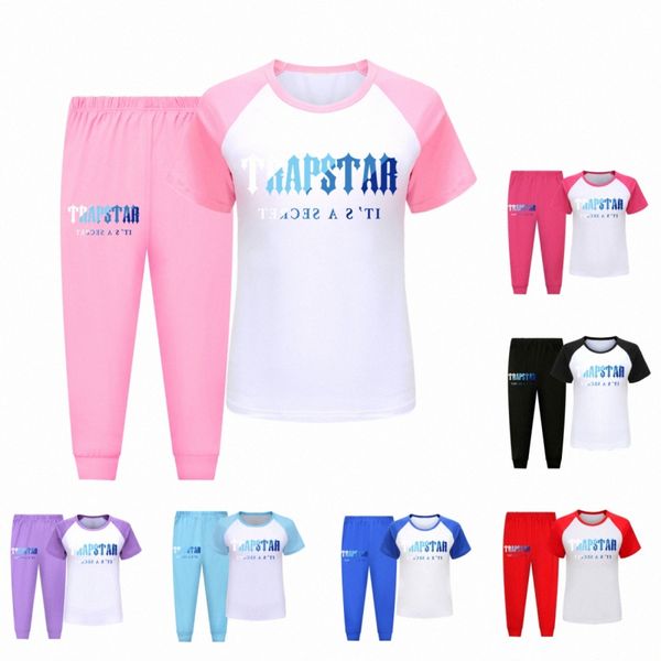 Babykinder Kleidung Trapstar Pyjamas setzt kurz Ärmeln T -Shirts Long Hosen Jungen Mädchen Kinder Kleidungsanzüge Frühlingssommer Jugend Kleinkind Tops Brief PR 74c2##