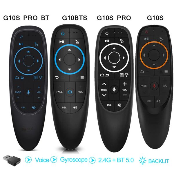Caixa G10SPRO BT 2.4G Smart Remote Remote Giroscópio IR Aprendizagem de voz iluminada Bluetooth 5.0 G10S G10BTS Air Mouse para Android TV Box