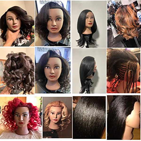 Cabeça Africana de Mannequim 100%Cabeça de Treinamento de cabeleireiro real com tripé Manikin Cosmetology Doll Head para Braiding Styling