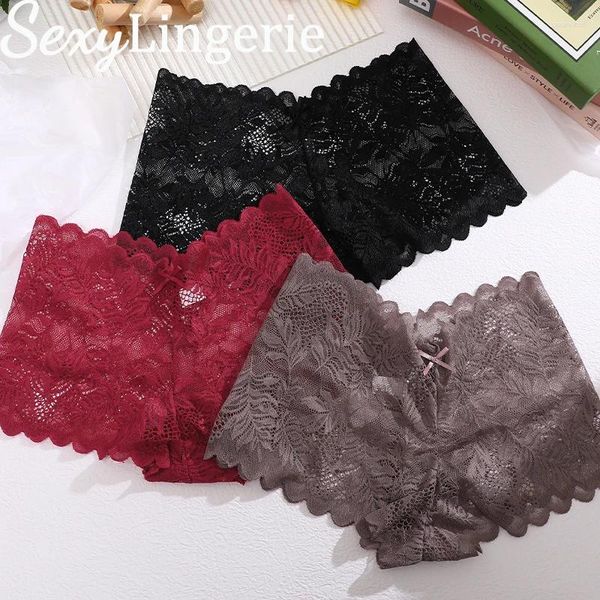 Damenhöfen sexy Mesh Lace Slips für Frauen Low-Rise hohl aus Unterwäsche Ladies Dessous Boyshort Girls durchsichtigen 2024