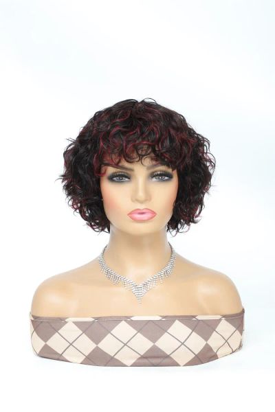 Bob Pixie Cut Wigs Brasil Human Hair Jerry Curly No Wig Lace com Bangs Borgonha omber perucas para mulheres negras à venda