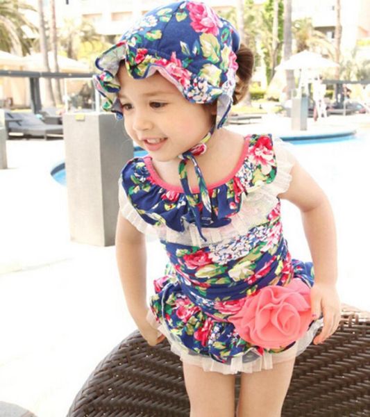 2018 Nuovi bambini Onepiece Baming costume da bagno con fiori grandi bambini costumi da bagno coreano Sweet Style Printing Girls Bikini Swimsuit 23451568