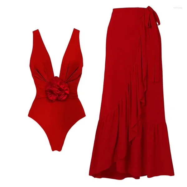 Ein Stück Badeanzug Frauen 3d Blumen Badebekleidung Retro Deck -Outfit Beachwear 2024 Rock Beach Badeanzug