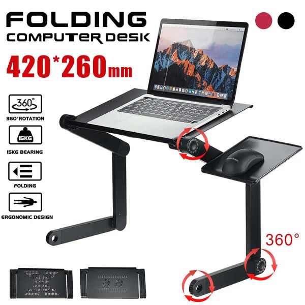 LAPDESKS Tragbares Aluminiumklapperschreibtisch Notebook -Schreibtisch Laptop Stand Lapdesk für TV -Bettsofa -Notebook -Tisch mit Mauspad