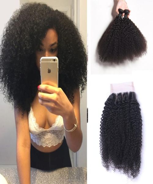 Capelli brasiliani 8A Brasiliana riccio di arricciatura Vergine Capelli umani Afro Kinky Weave 3 bundle estensioni di capelli a colori naturali non trasformati con CLO7415944