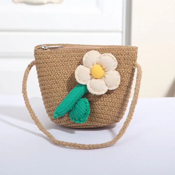 Bolsa de palha de menina flor