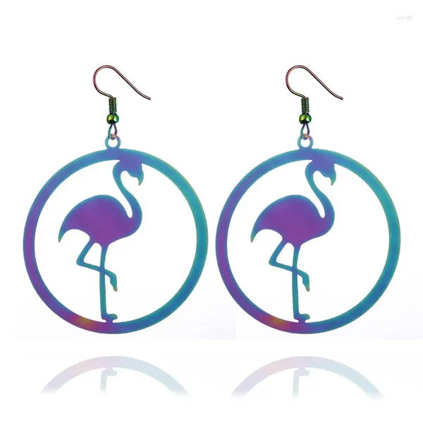 Dangle Ohrringe Marke Edelstahl rund mit flamingo farbenfrohen Ohrring Femme Blue Gold Metall Drop Russland Schmuck Schmuck