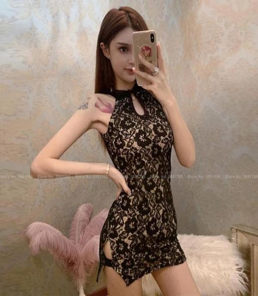 Kadınlar dantel qipao vintage parti gece kulübü seksi bodycon babydoll Çin tarzı retro cheongsam Koreli zarif mini elbise vestidos1541410