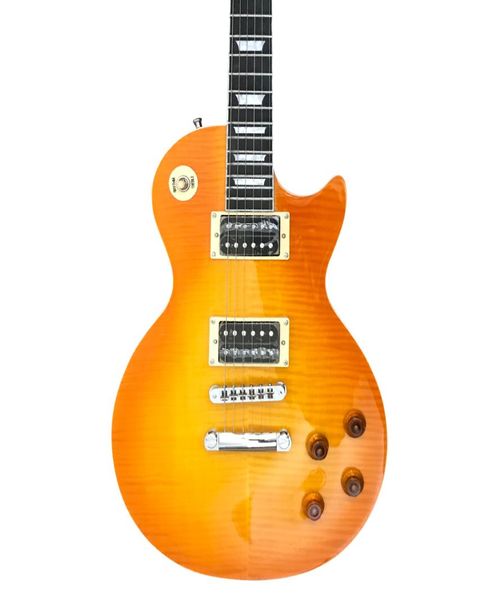 2021 Novo estilo guitarra elétrica Um pedaço de pescoço e corpora trastes encadernando ponte tuneomatic mel bordo de bordo guitarra 0016425396