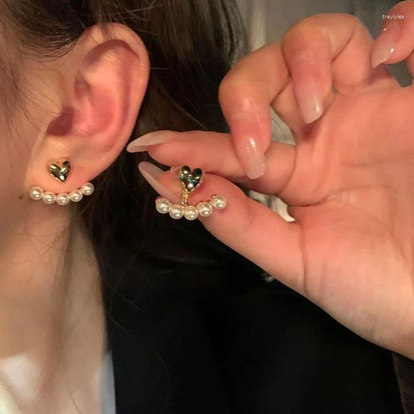 Stud Küpe Kore Işık Lüks Niş Moda Takı İmitasyonu İnci Kalp Şekleli Kadınların Sevimli ve Sweetearrings Wholesale