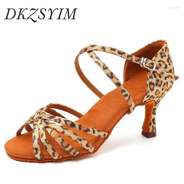 Sapatos de dança dkzsyim feminino leopardo latino leopardo lady ladra de fundo macio salto de 5 cm/7cm salsa salsa salsa