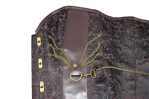 Steampunk -Korsetts Bustiers Plus Size Braune Leder Korsett Stahl Knochenspirale Korselett mit Ketten -Gothic Pirat Vintage