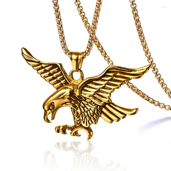 Colares pendentes Pingentes de Eagle Hawk para homens Color de prata dourada fria 316L Aço inoxidável Hip Hop Rock judeu com 60 cm de cadeia de ligação