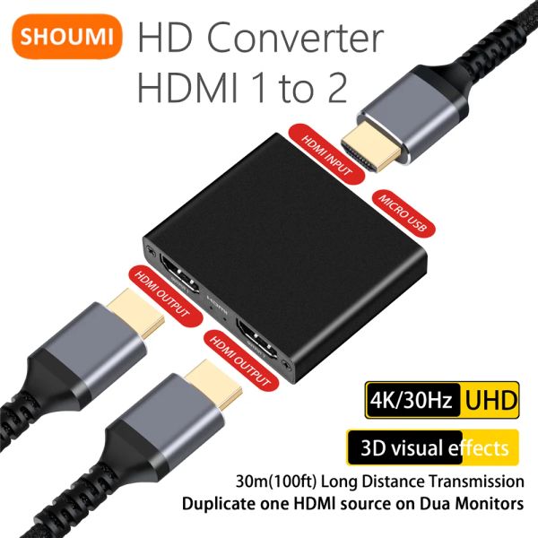 BOX SHOUMI HDMI Converter 4K HD 1 em 2 OUT adaptador para PS4/5 TV Box Switch HDMI 1TO2 HDMI Splitter 2.0 Suporte